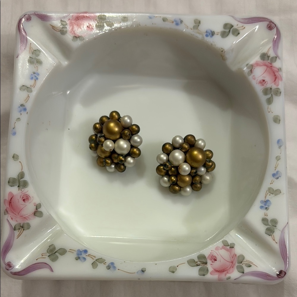 Gold and Pearl Cluster Earrings